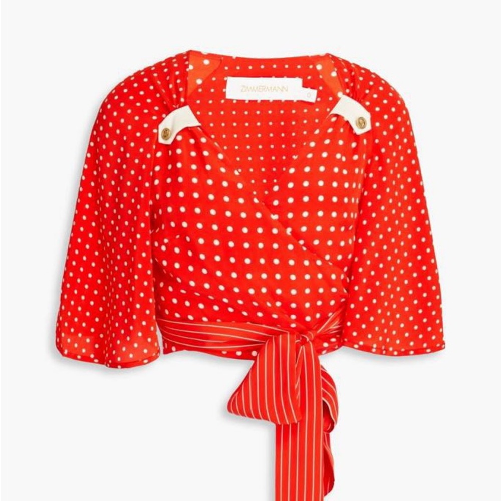 ZIMMERMANN Cropped polka-dot silk crepe de chine wrap top